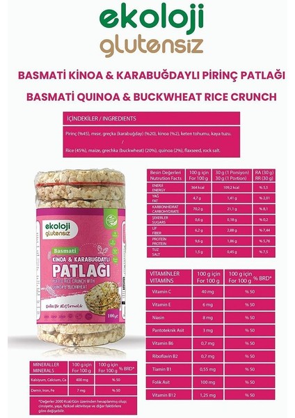 Glutensiz Kinoa & Karabuğday / Mısır & Pirinç / Sade Pirinç Patlağı 9'lu
