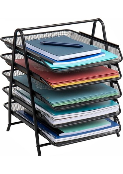 5 Li Metal Evrak Rafı Siyah 1 Paket Masaüstü A4 Dosya Düzenleyici Kağıt Tepsisi Metal Çelik Fileli Beş Katlı Hareketli