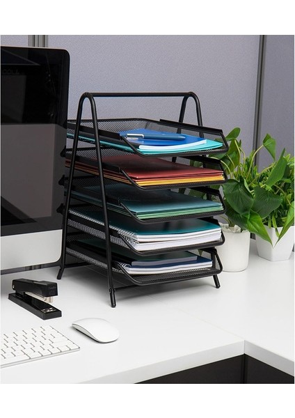 5 Li Metal Evrak Rafı Siyah 1 Paket Masaüstü A4 Dosya Düzenleyici Kağıt Tepsisi Metal Çelik Fileli Beş Katlı Hareketli modelleri