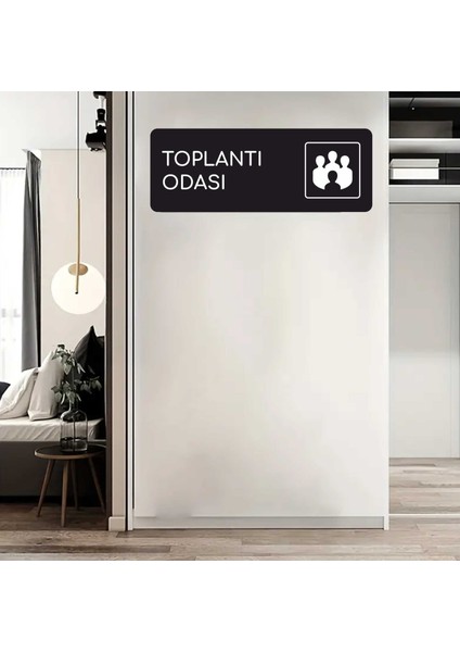 Alüminyum Ofis Departman Kapı İsimliği, Yönlendirme Levhas Toplantı Odası 24X9 cm Siyah