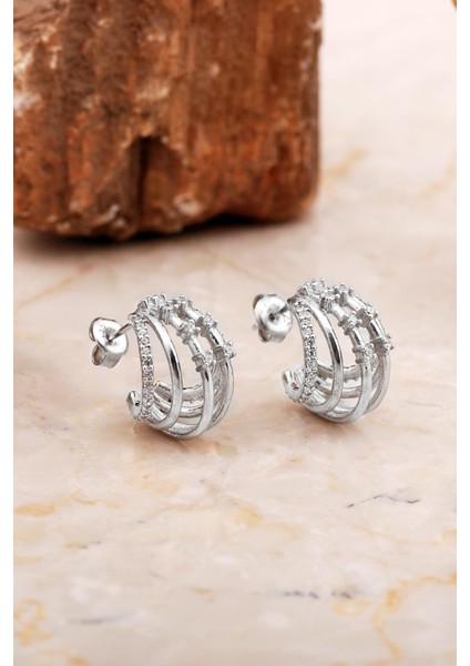 Kafes Tasarım Rodyumlu Gümüş Küpe 7027