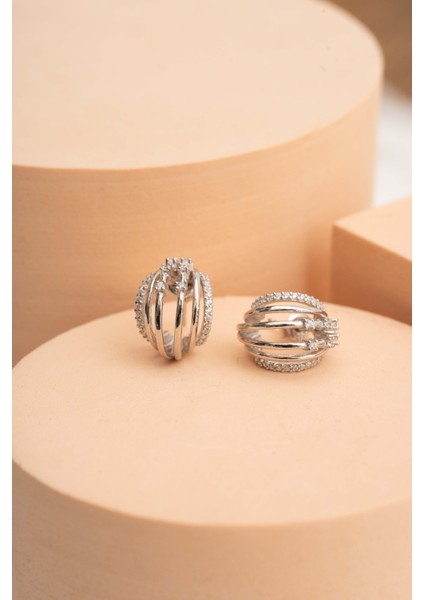 Kafes Tasarım Rodyumlu Gümüş Küpe 7027