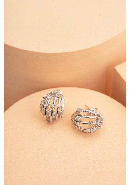 Kafes Tasarım Rodyumlu Gümüş Küpe 7027