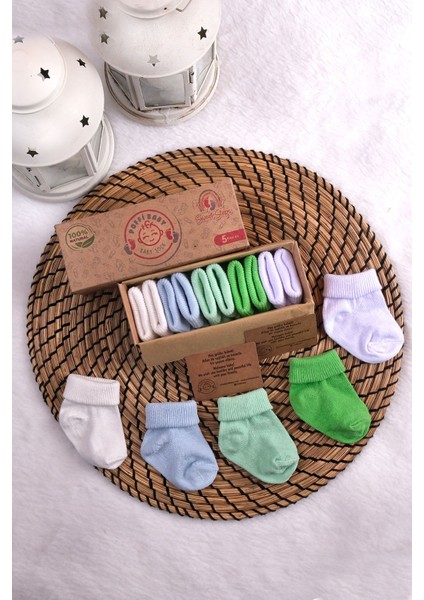 Poffibabyorganik Pamuk Unisex 5'li Kutulu Premium Yenidoğan Bebek Çorabı