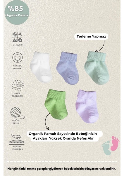Poffibabyorganik Pamuk Unisex 5'li Kutulu Premium Yenidoğan Bebek Çorabı fiyatları