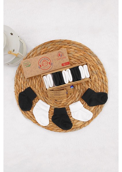 Poffibabyorganik Pamuk Unisex 5'li Kutulu Premium Yenidoğan Bebek Çorabı