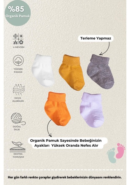 Poffibabyorganik Pamuk Unisex 5'li Kutulu Premium Yeni Doğan Bebek Çorabı modelleri