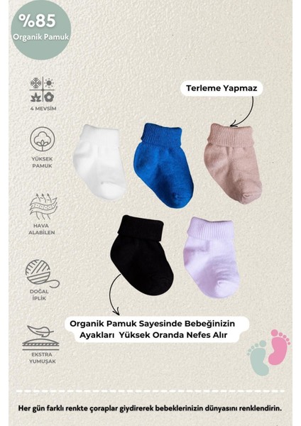 Poffibabyorganik Pamuk Unisex 5'li Kutulu Premium Yeni Doğan Bebek Çorabı fiyatları