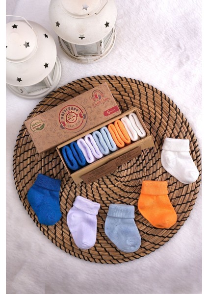 Poffibabyorganik Pamuk Unisex 5'li Kutulu Premium Yenidoğan Bebek Çorabı