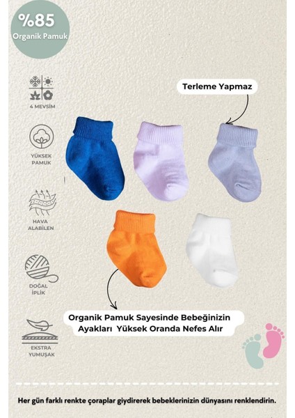 Poffibabyorganik Pamuk Unisex 5'li Kutulu Premium Yenidoğan Bebek Çorabı fiyatları