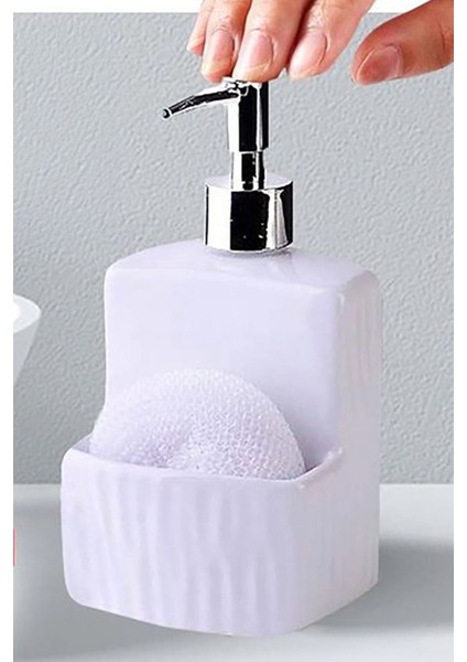 Porselen Sıvı Sabunluk Beyaz Banyo Mutfak Sabunluk Süngerlik Cepli Sabunluk Dekor Porselen