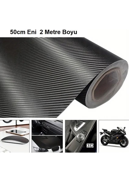 Karbon Fiber Folyo Hava Kanallı Araç Döşeme Direksiyon Telefon Kaplama Folyosu Siyah 50 cm x 2 Metre