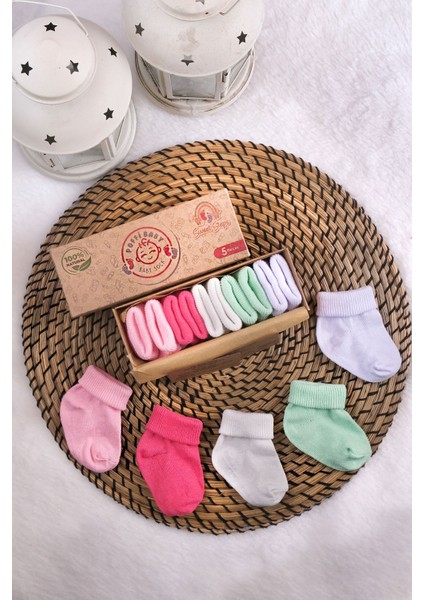 Poffibabyorganik Pamuk Unisex 5'li Kutulu Premium Yenidoğan Bebek Çorabı