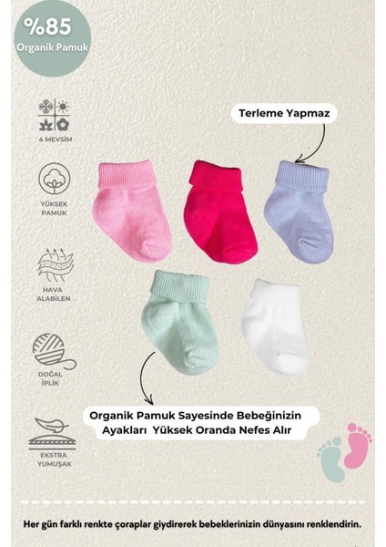 Poffibabyorganik Pamuk Unisex 5'li Kutulu Premium Yenidoğan Bebek Çorabı fiyatları