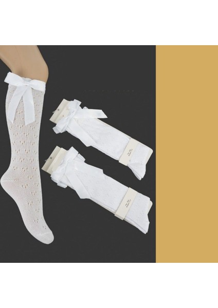 Kurdele Detaylı Diz Altı Kız Çocuk Çorabı