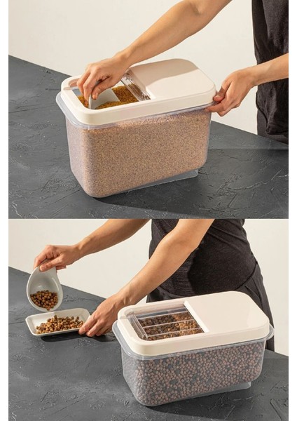 Saklama Kabı 7.5 Litre Kaydırak Kapaklı Krem Erzak Kabı Bakliyat Saklama Kabı