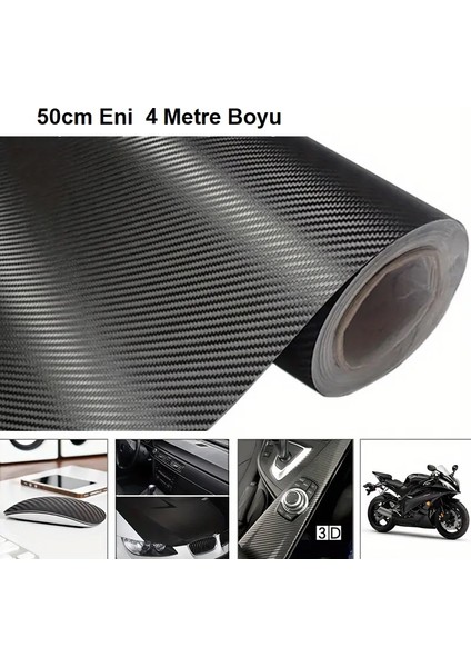 Karbon Fiber Folyo Hava Kanallı Araç Döşeme Direksiyon Telefon Kaplama Folyosu Siyah 50 cm x 4 Metre