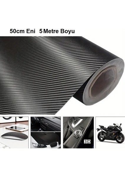 Karbon Fiber Folyo Hava Kanallı Araç Döşeme Direksiyon Telefon Kaplama Folyosu Siyah 50 cm x 5 Metre