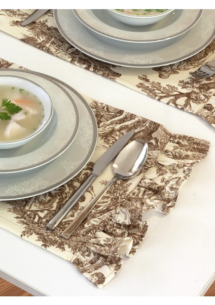 Premium 2'li Fırfırlı & Fransız Köylüleri Desenli Kumaş Amerikan Servis Seti - Vintage ve Şık Set