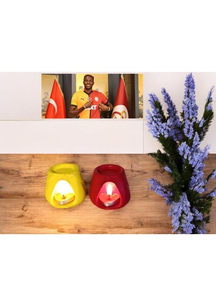 Buhardanlık Dekoratif Mumluk El Yapımı Seramik Tozu Buhurdanlık Yağdanlık Aroma Terapi Sarı Kırmızı