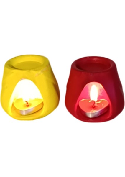 Buhardanlık Dekoratif Mumluk El Yapımı Seramik Tozu Buhurdanlık Yağdanlık Aroma Terapi Sarı Kırmızı fırsatları