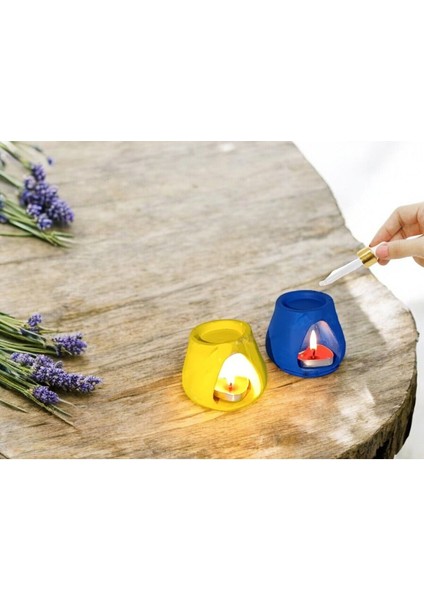 Buhardanlık Dekoratif Mumluk El Yapımı Seramik Tozu Buhurdanlık Yağdanlık Aroma Terapi Sarı Lacivert
