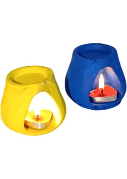 Buhardanlık Dekoratif Mumluk El Yapımı Seramik Tozu Buhurdanlık Yağdanlık Aroma Terapi Sarı Lacivert modelleri