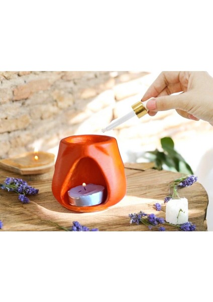 Buhardanlık Dekoratif Mumluk El Yapımı Seramik Tozu Buhurdanlık Yağdanlık Aroma Terapi Turuncu