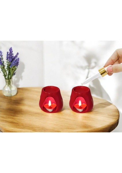 Buhardanlık Dekoratif Mumluk El Yapımı Seramik Tozu Buhurdanlık Yağdanlık Aroma Terapi Kırmızı