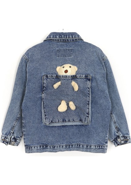 Sırtı Ayıcık Aksesuarlı Gömlek Yaka Kız Çocuk Kot Ceket Mavi 001-0001991 fiyatları