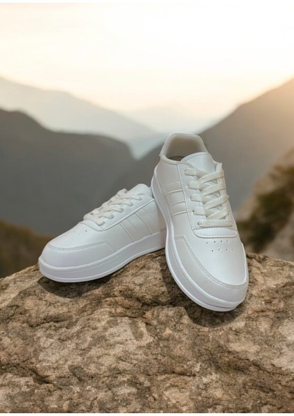 Beyaz Iki Bant Unisex Günlük Sneaker Spor Ayakkabı