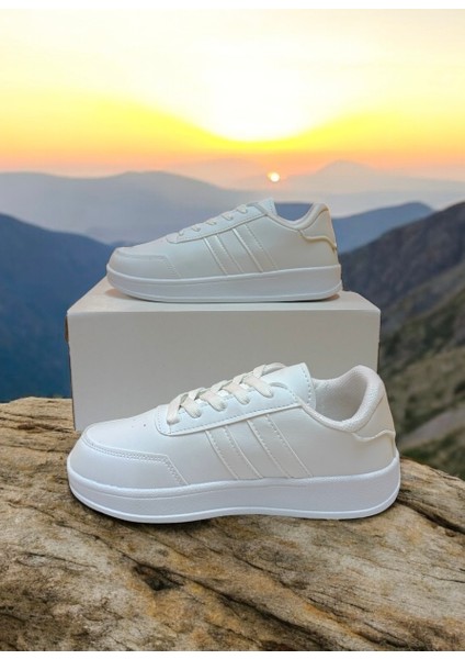 Beyaz Iki Bant Unisex Günlük Sneaker Spor Ayakkabı fiyatları