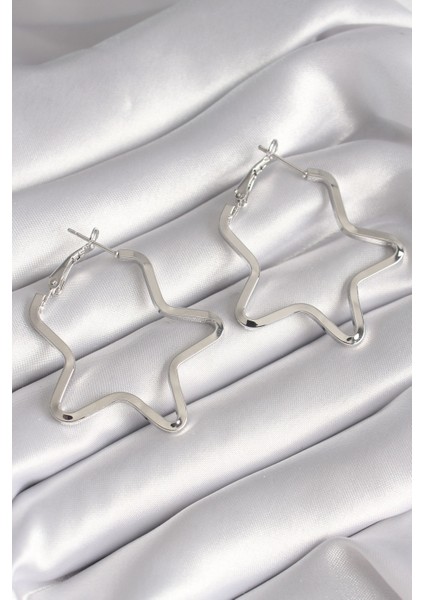 Pirinç Gümüş Renk Yıldız Model Kadın Küpe - Lisinya