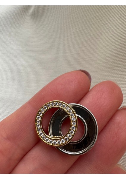 Pndra Modeli Çift Renkli Taşlı Küpe