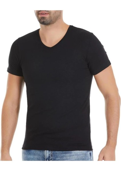 6'lı Erkek Siyah V Yaka Kısa Kollu Modal Kumaş Atlet Tshirt