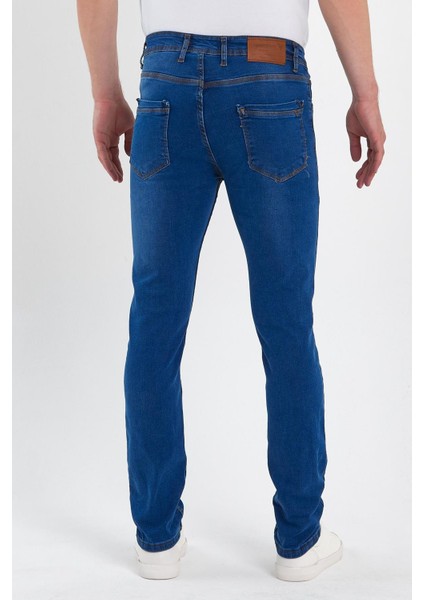 Erkek Fermuarlı Taşlı Slim Fit Jeans