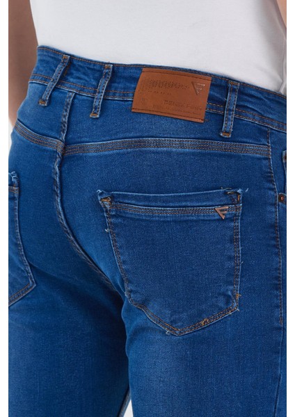 Erkek Fermuarlı Taşlı Slim Fit Jeans