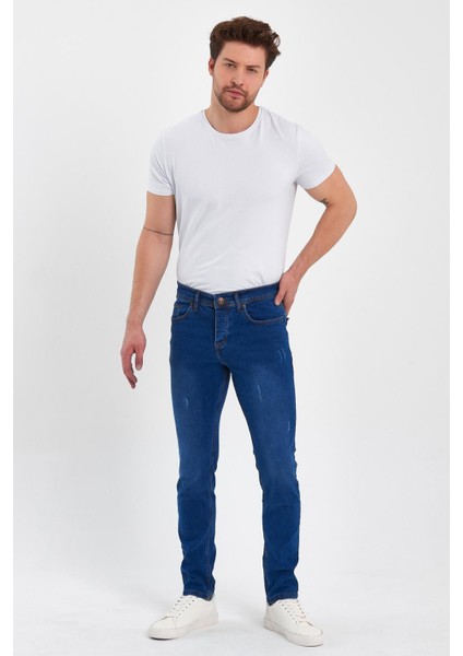 Erkek Taşlı Tırnaklı Klasik Jeans