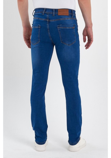 Erkek Fermuarlı Taşlı Slim Fit Jeans