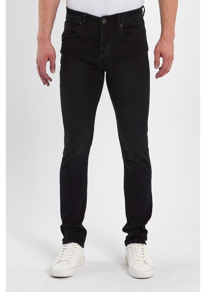 Erkek Fermuarlı Taşlı Slim Fit Jeans