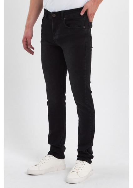 Erkek Fermuarlı Taşlı Slim Fit Jeans
