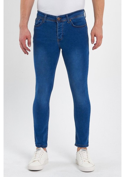 Erkek Fermuarlı Düğmeli Taşlı Skinny Jeans
