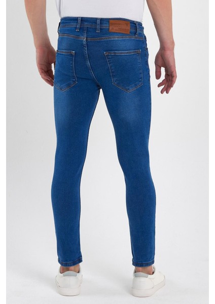 Erkek Fermuarlı Düğmeli Taşlı Skinny Jeans