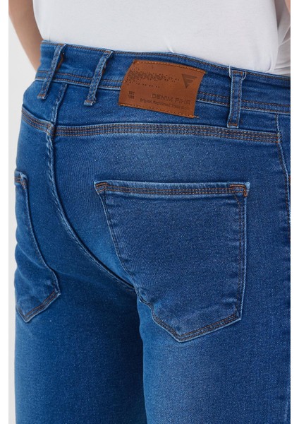 Erkek Fermuarlı Düğmeli Taşlı Skinny Jeans