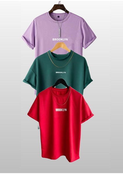 Unisex Brooklyn Baskılı 3lü Paket T-Shirt