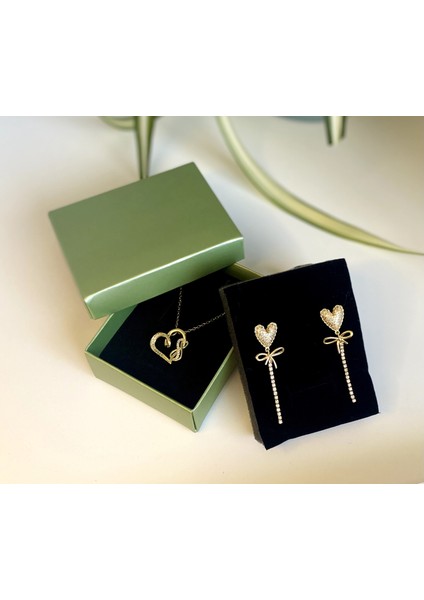 Çelik Takı Seti Gold Renk Kalp Model Sonsuzluk Detay Kadın Kolye ve Sallantılı Kalp Küpe fiyatları