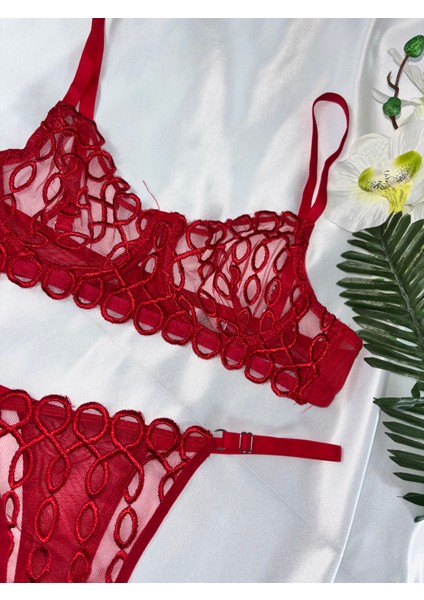 Kırmızı Dantelli Bralet Sütyen Takım Sütyen Tanga