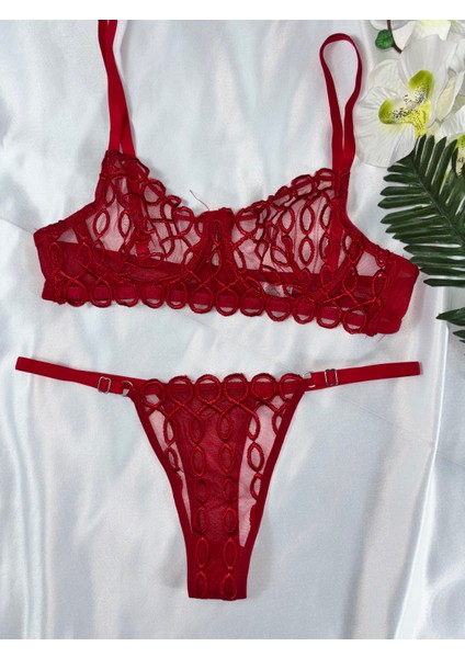 Kırmızı Dantelli Bralet Sütyen Takım Sütyen Tanga fırsatları