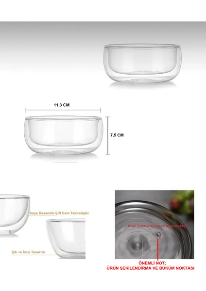Cam Kase Çift Cidarlı Çorba Tatlı Kasesi 350 ml Sunum Kasesi | Çorba Tatlı ve Salata Kasesi