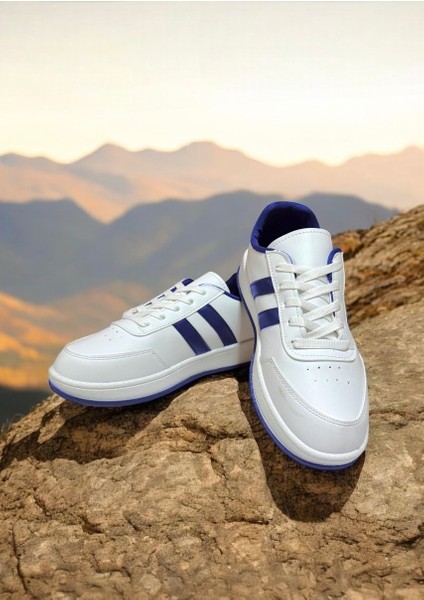 Beyaz-Lacivert Iki Bant Unisex Günlük Sneaker Spor Ayakkabı